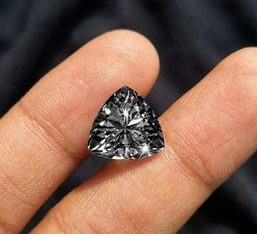 2 CT Fancy Black Color Trilian Cut VVS1 Lab Grown Moiss Diamond 7.50 mm Gemstone