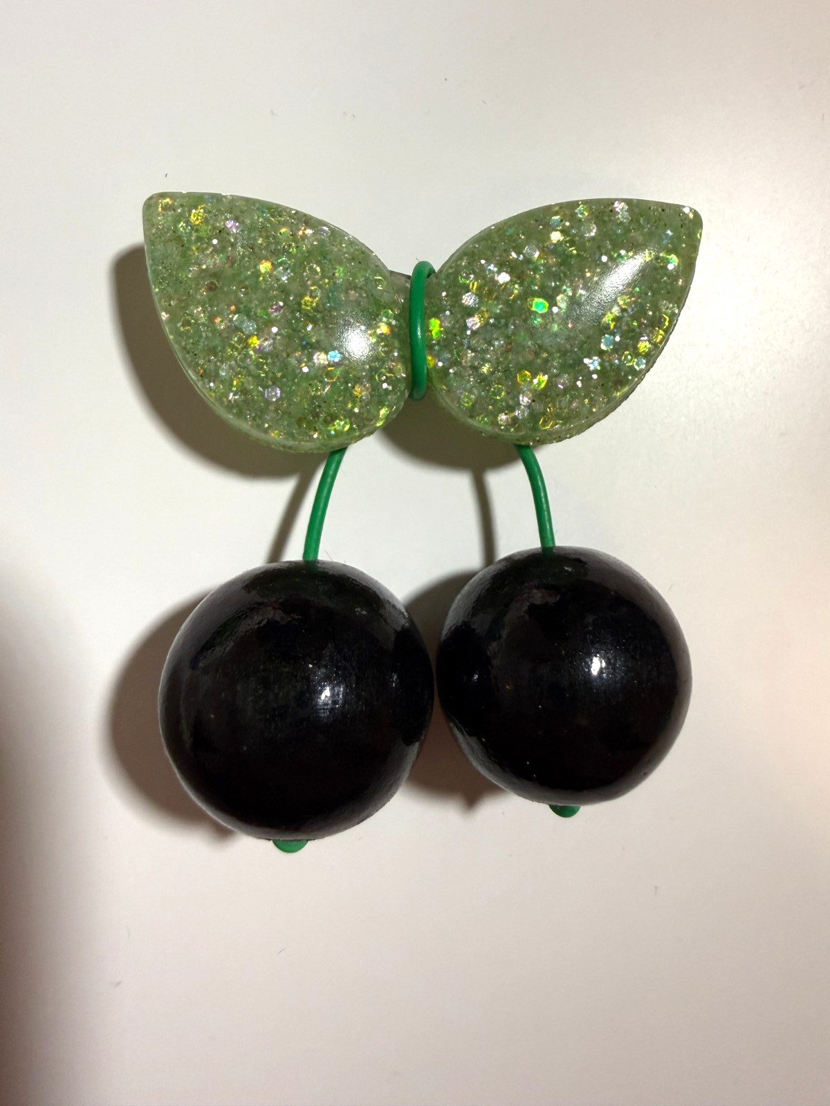 Mint and Black Cherries Luxulite Retro Fruit Fakelite Reproduction Lucite 1950s