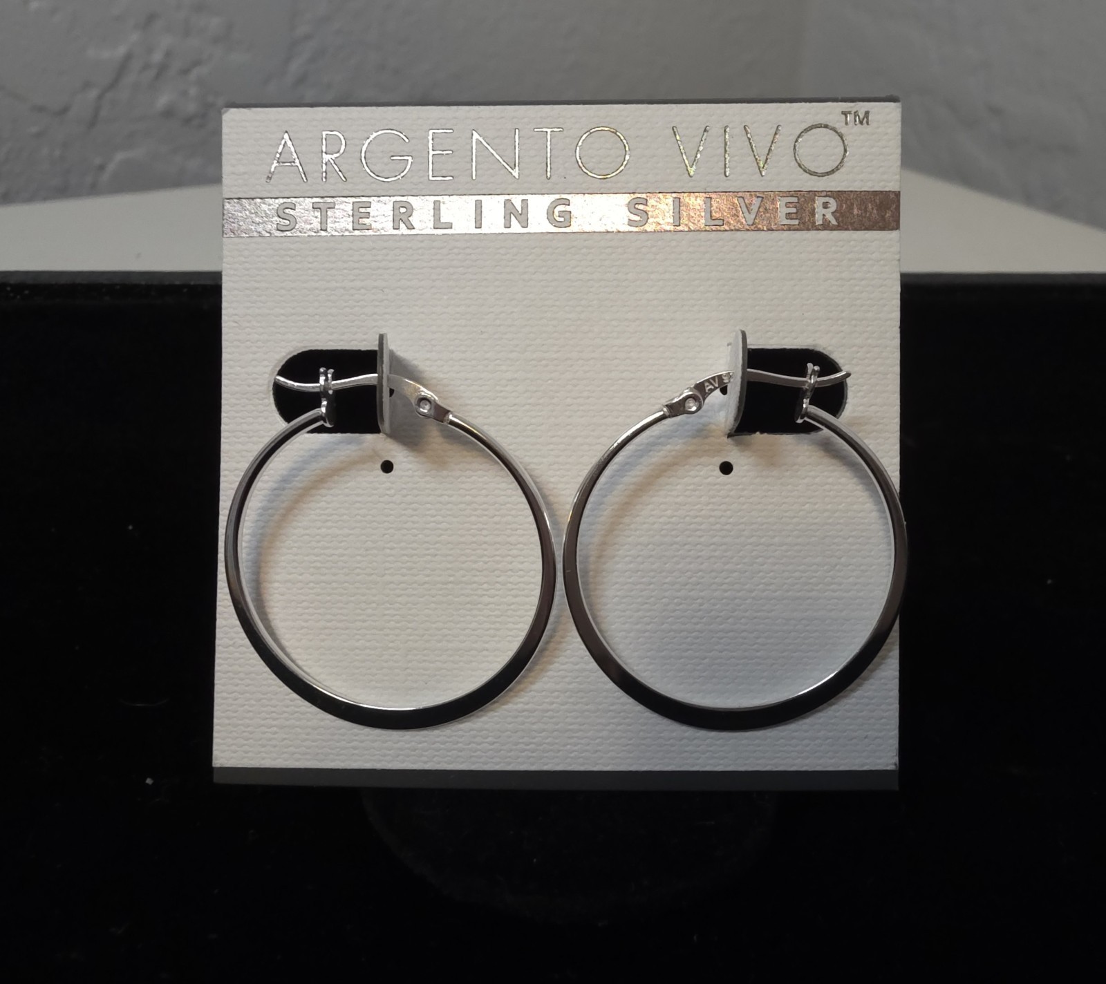 Argento Vivo AV925 Sterling Silver Flat Edge Hoop Earrings 1.25” New
