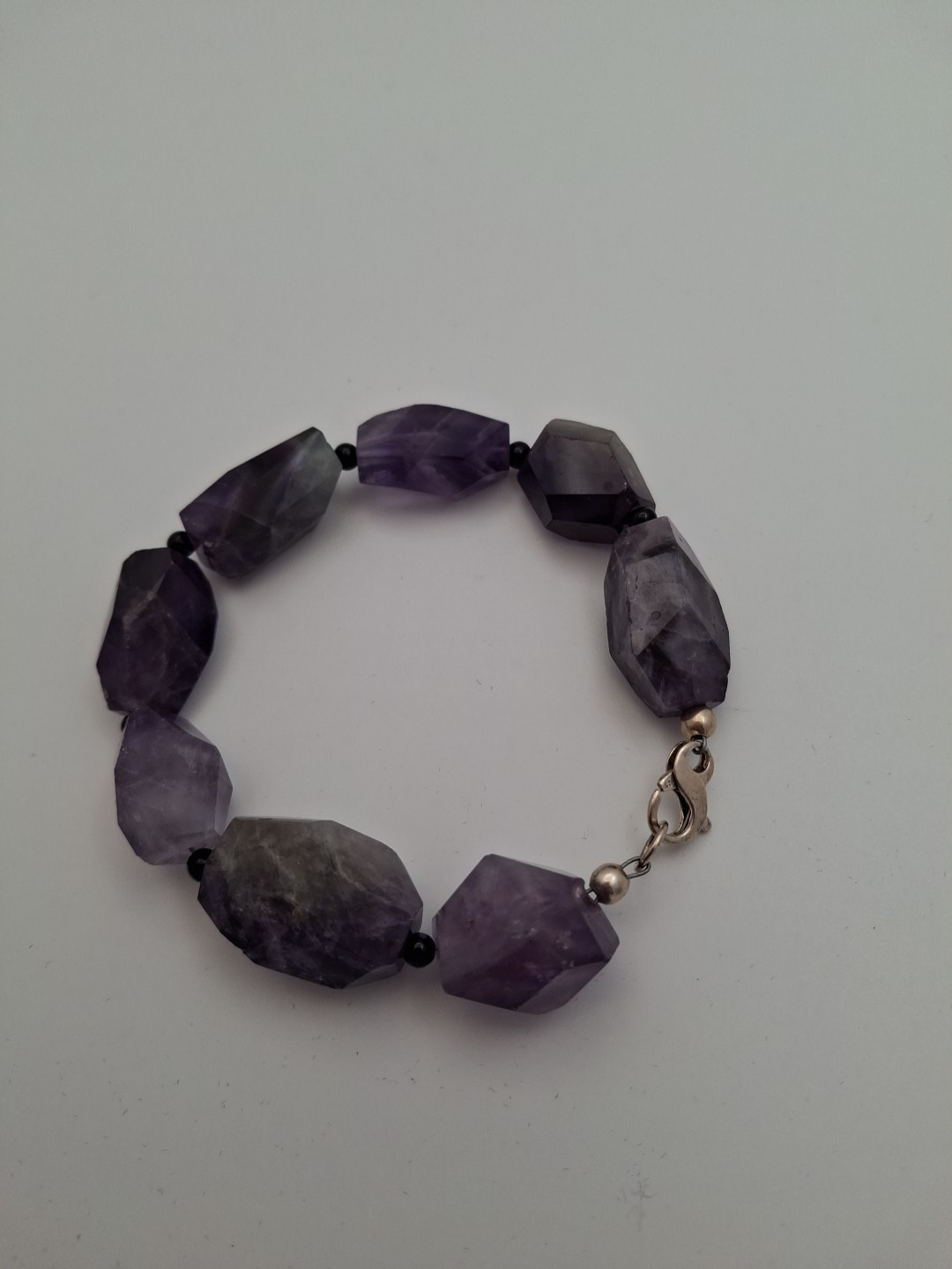 Sterling Silver 925 Amethyst Stone Purple Chunky Bracelet Large 9.5 Inches