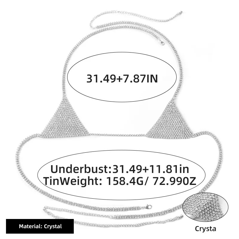 Fashionable Sexy Rhinestone Triangle Bikini Chest Chain Sandy Beach Women Body