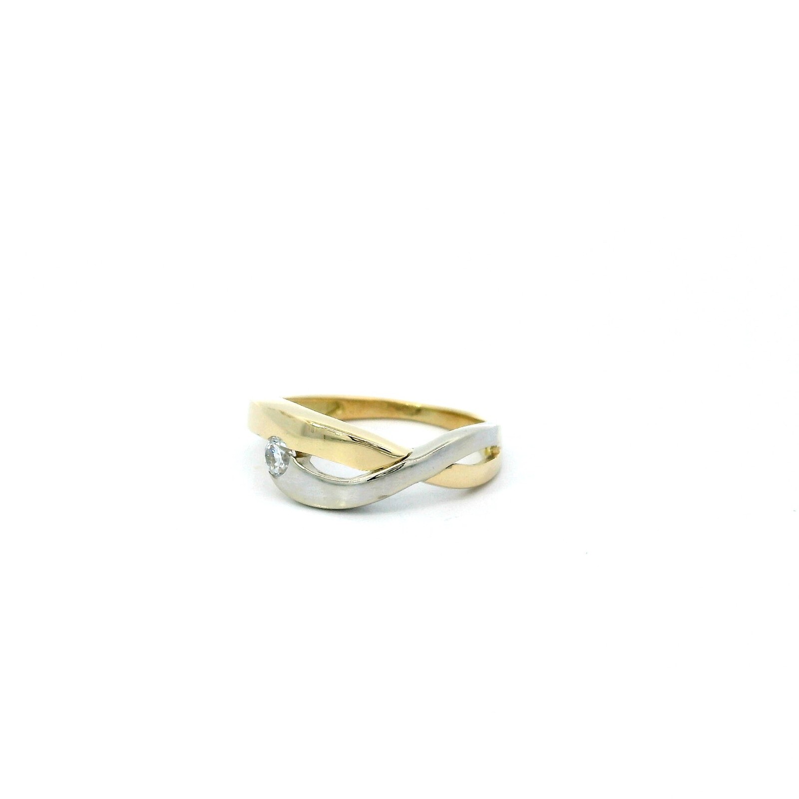 Ladies Ring, Gold Ring Two Tone with Zircon, Yellow Gold/White Gold 585 14 KT, Size 8/48