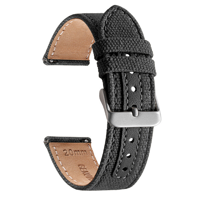 Quick Release Nylon Canvas Leather Watch Band Brushed Pin Buckle Strap Mens 20mm
