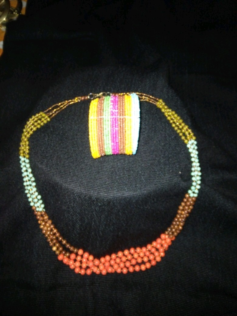 Boho Chic Ethnic Hippie Beaded Bracelet And Necklace Earth Tones Multi Color