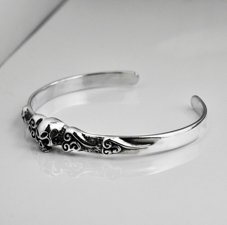 C30 Herren Armspange Totenkopf Schädel Sterling Silber 925