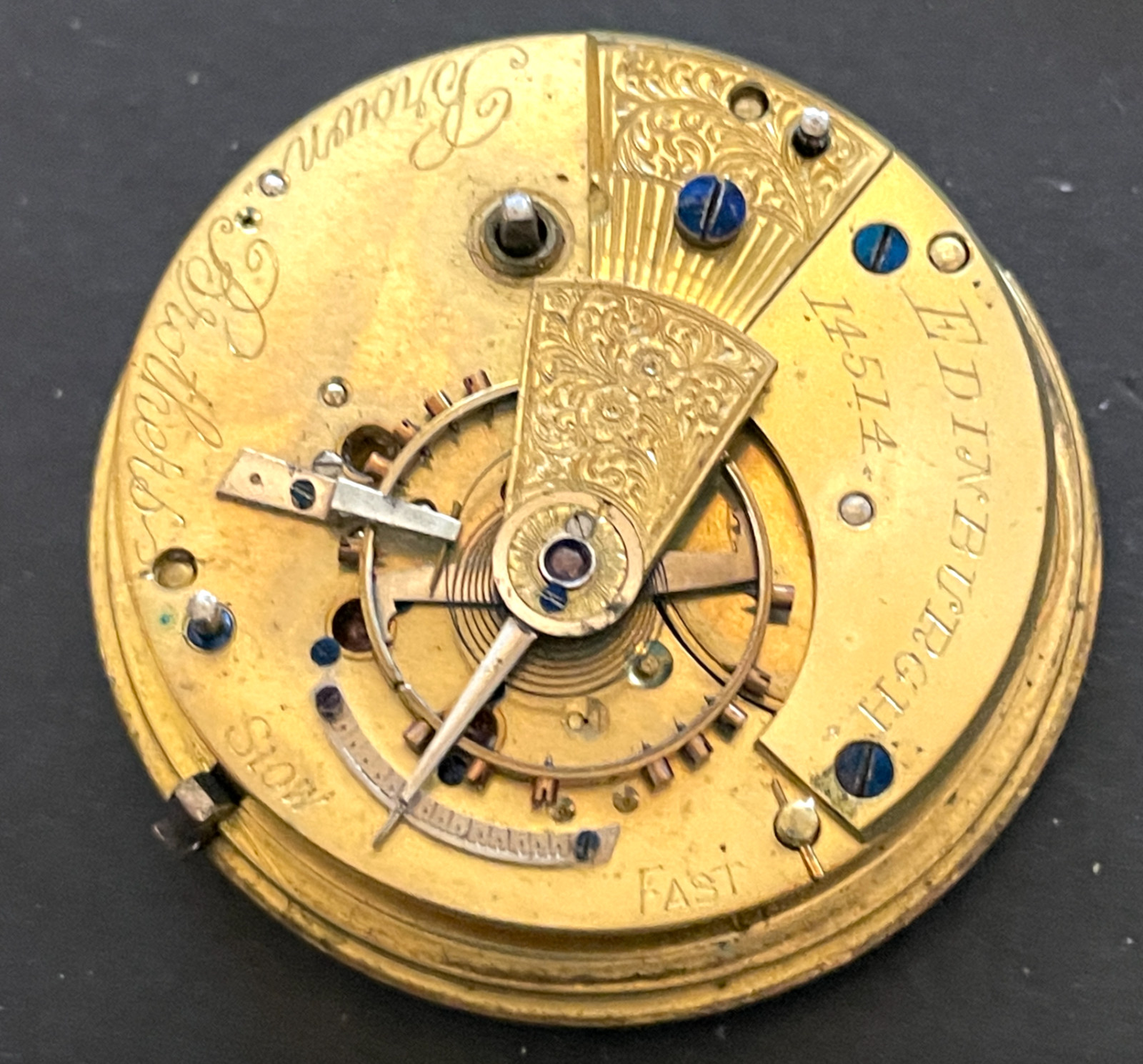 Antique Brown Brothers Edinburgh Fusee Pocket Watch Movement Good Balance 48.5mm