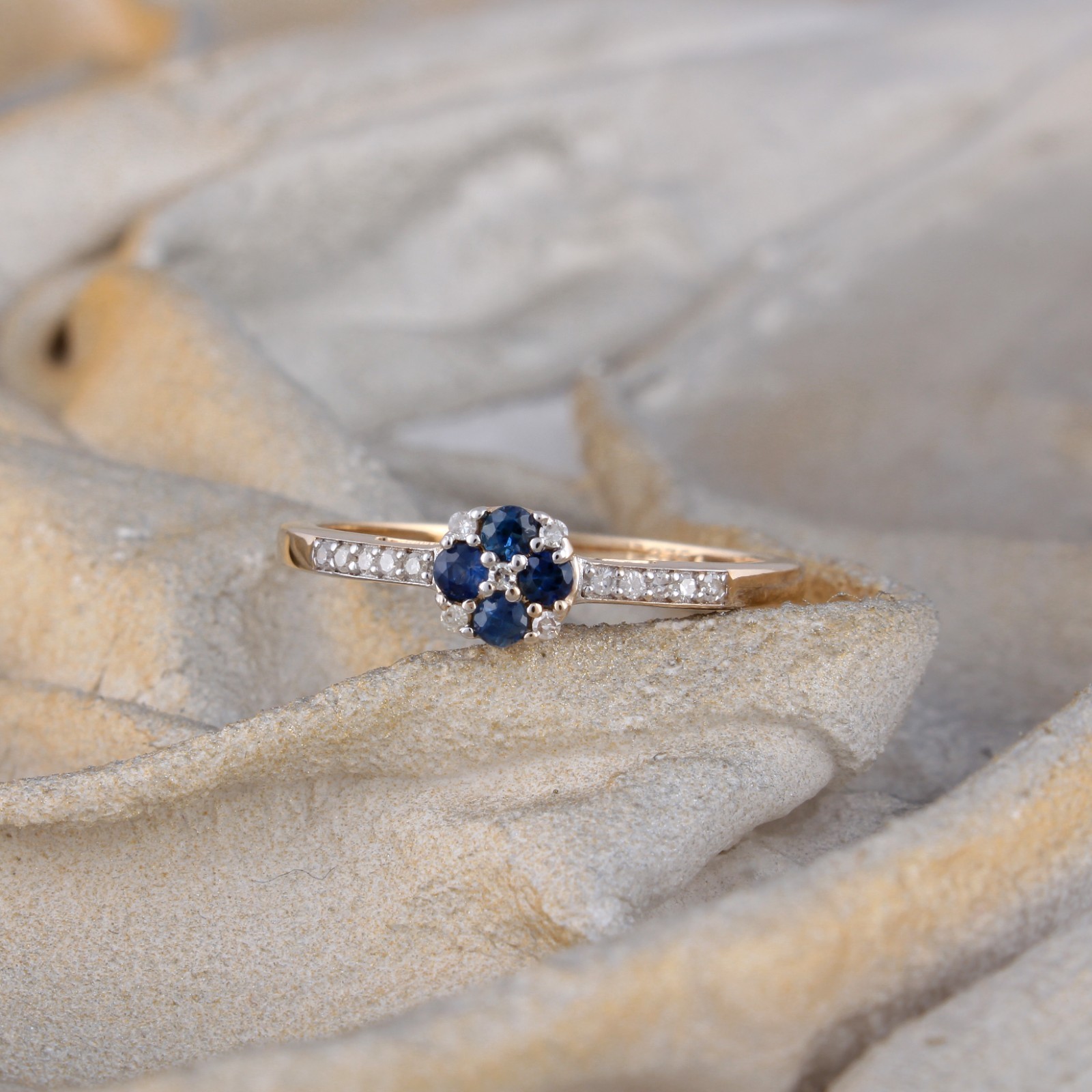 0.24 Tcw Blue Sapphire Diamond Flower Cluster Pave Ring 925 Sterling Silver Gift