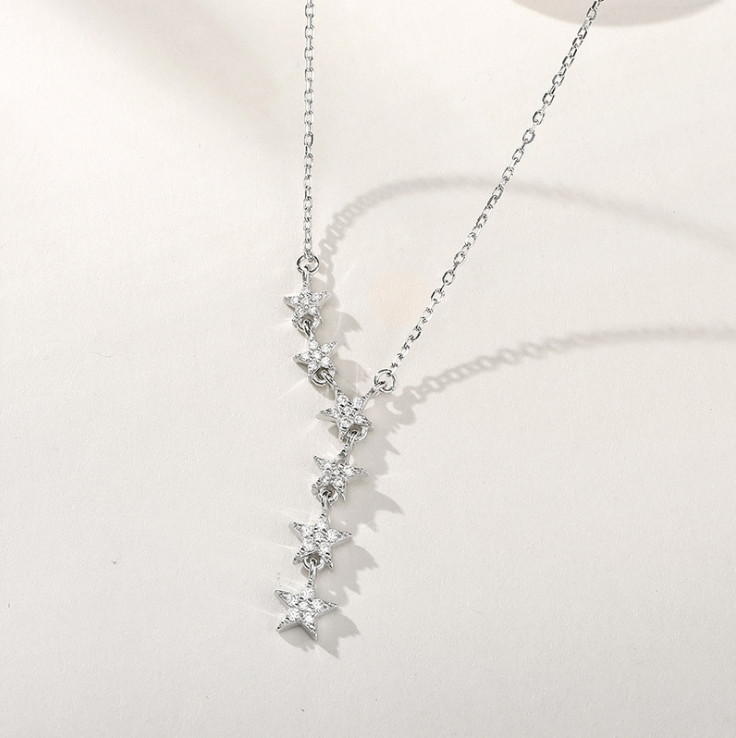 925 Sterling Silver Star CZ Drop Y Lariat Pendant 16+2″ Necklace Choker Box D31