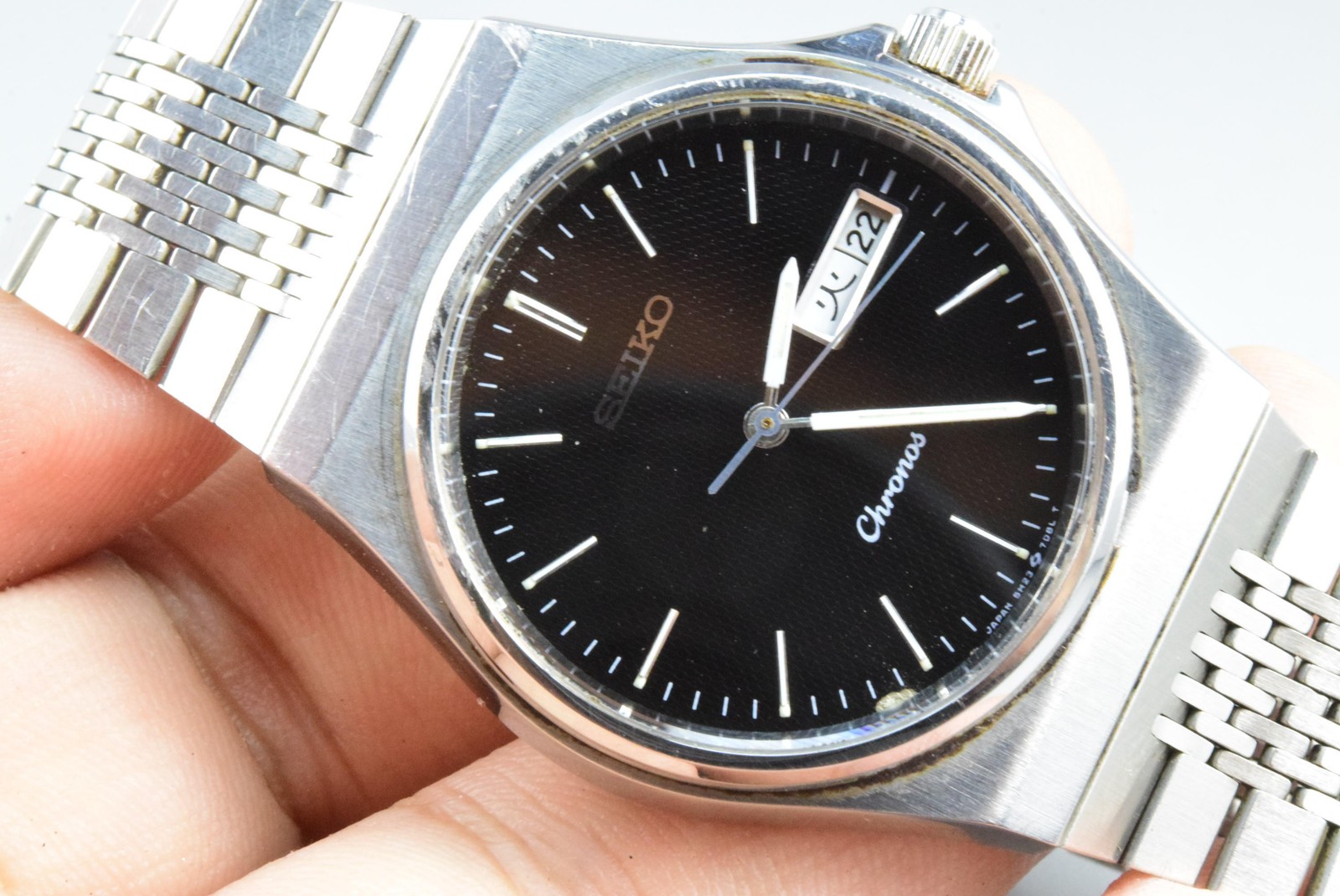 Vintage watch Seiko Chronos 5H23-7D20 Black Men Quartz Round 38mm