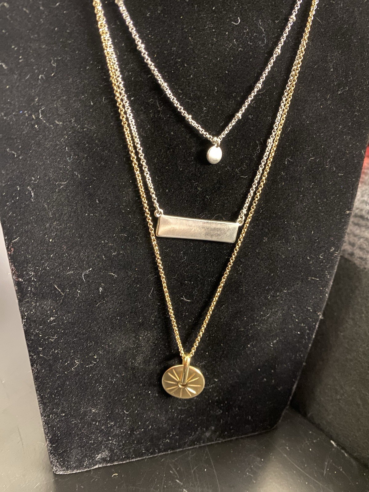 Lucky Brand Layered Necklace Gold Silver Tone Bar Pendant NWT Boho Chic