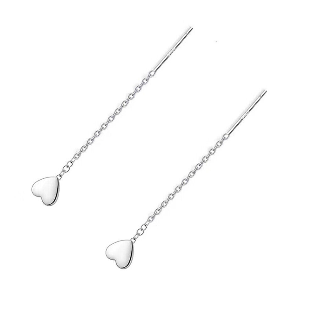 Elegant 999 Sterling Silver Earrings Love Heart Clover Chain Woman Jewelry US