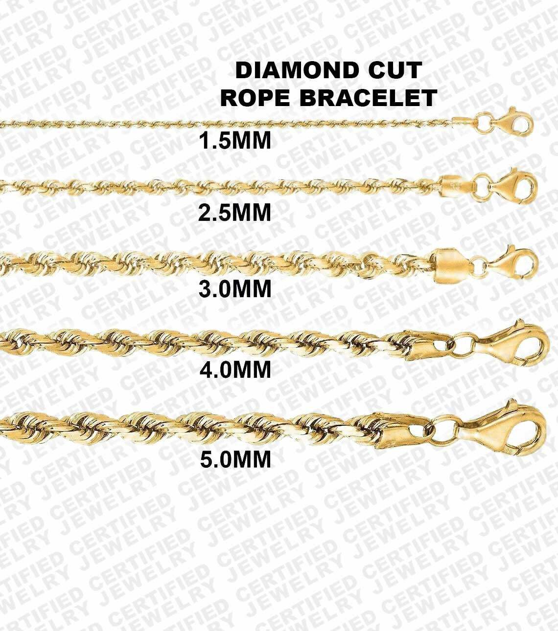 Solid 14K Yellow Gold Diamond Cut Rope Bracelet, 7″ 8″ Inches