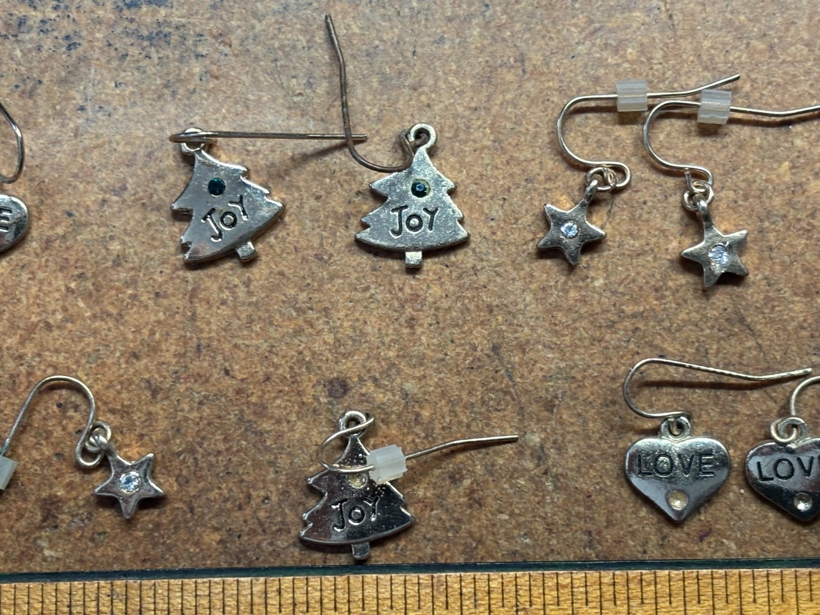 Lot 11 vtg “K.C.” Designer marked EARRINGS Dangle LOVE HEART Joy CHRISTMAS STAR