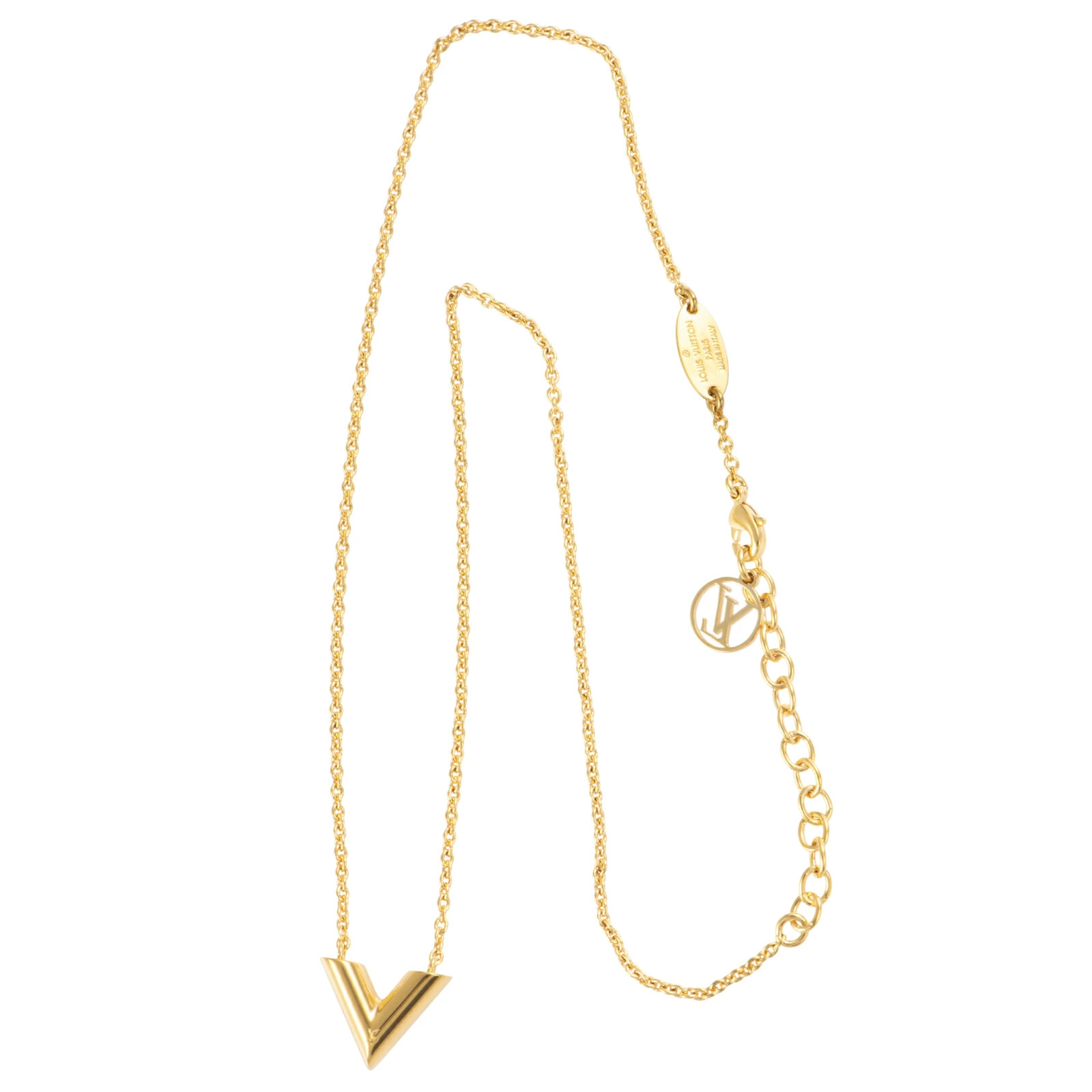 LOUIS VUITTON Essential V Necklace M61083 Metal Gold Length 42-47cm With Box