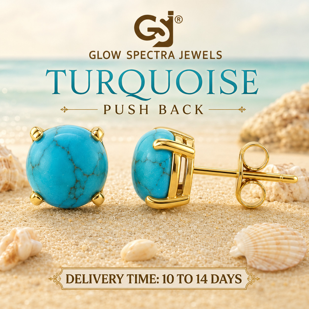 2.00CT Solitaire Turquoise Stone Stud Erring 925 Silver 14k Yellow Gold Plated