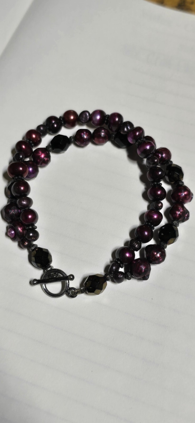 Sterling Silver 925 Burgundy Preals Dubble Strand Bracelet Toogel Clasp