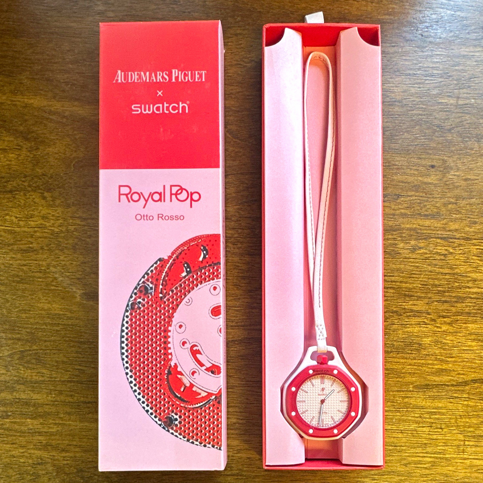 Swatch Royal Pop Otto Rosso Quartz Tapisserie Pink/Red Leather Strap Box/Papers