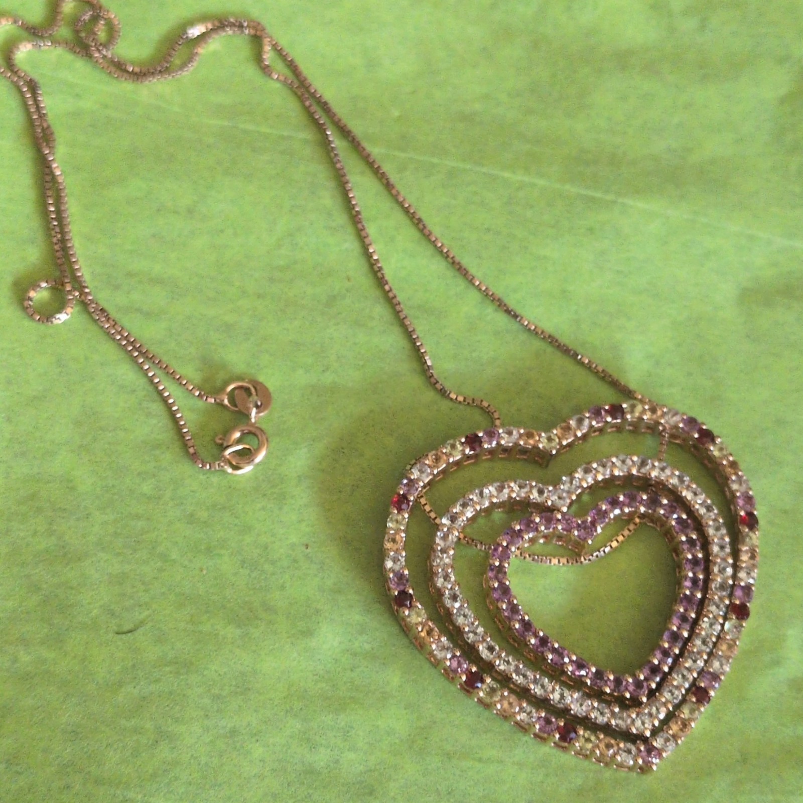 ​Vintage 925 Italy Gold Vermeil Triple Nested Heart Pendant Box Chain Necklace