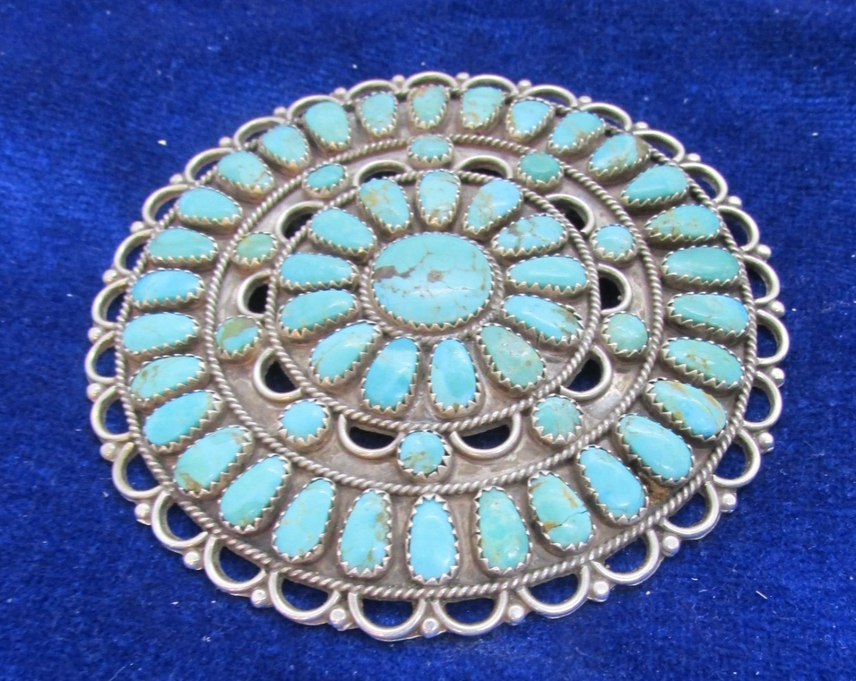 VINTAGE SOUTHWEST N A LMB HUGE TURQUOISE PENDANT OR BROOCH SIGNED