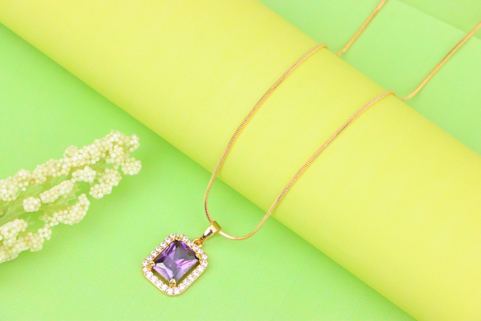 with Sparkling White Stone Frame, XPPT1274 Purple Crystal Rose Gold Pendant