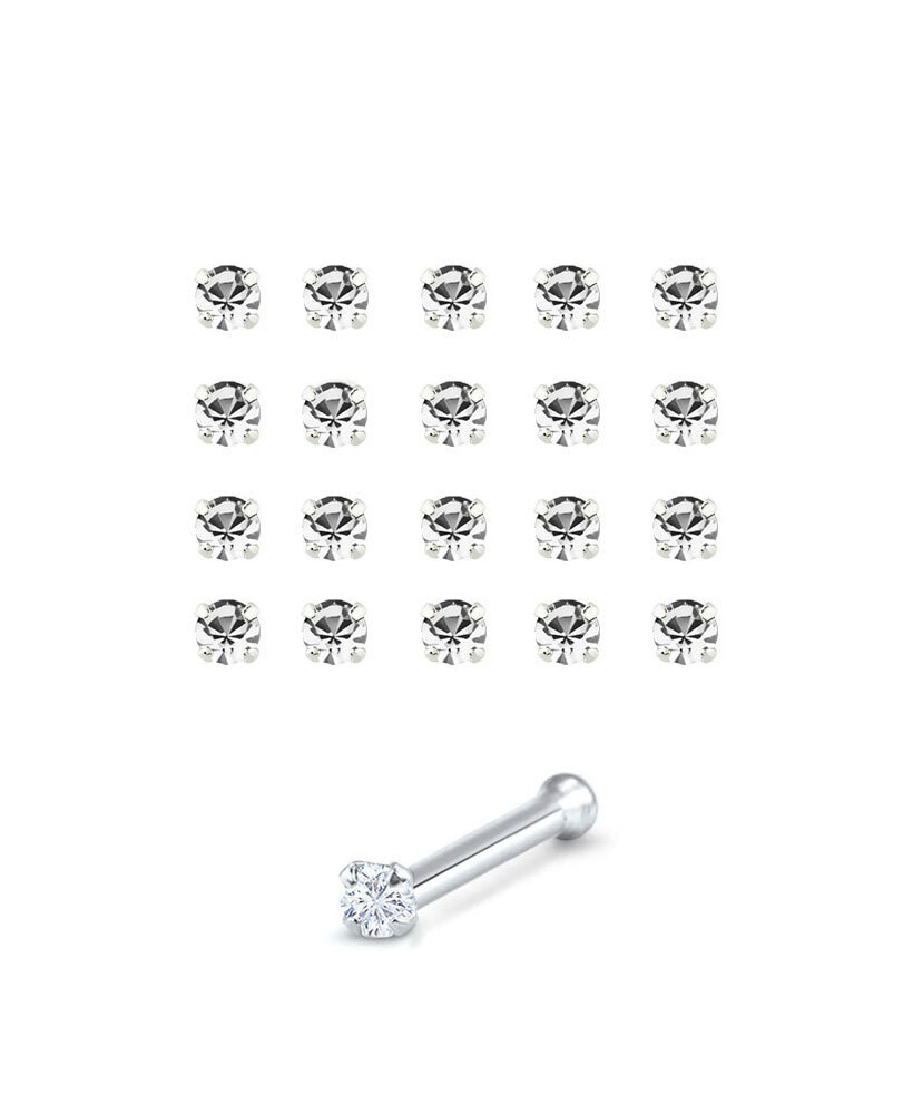 Lot 20 Sterling Silver Round Nose Bone Stud Ring 1mm, 1.5mm 2mm, 2.5mm Clear 22G