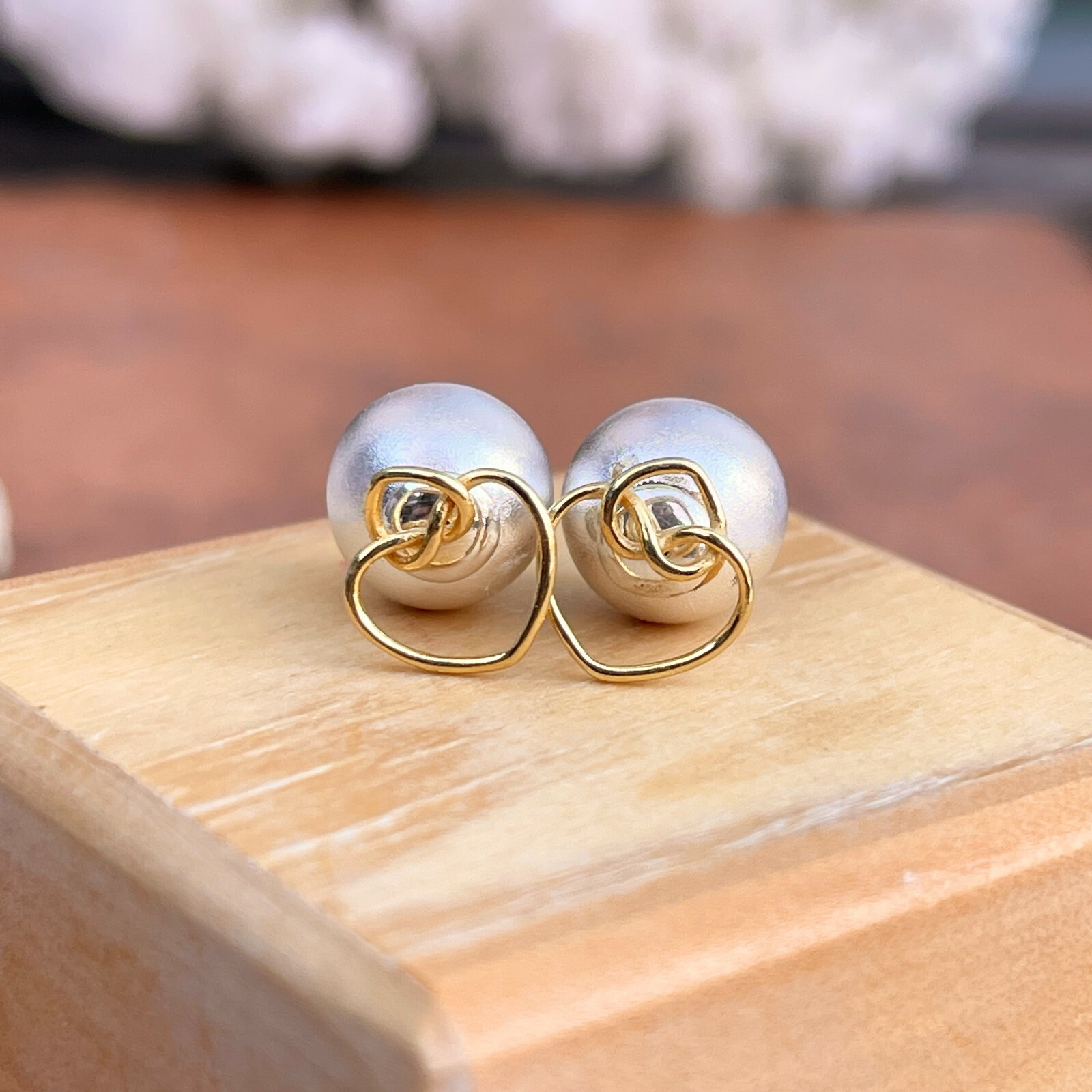 Sterling Silver Matte Ball + Gold-Tone Heart Double-Ended Ball Post Earrings NEW