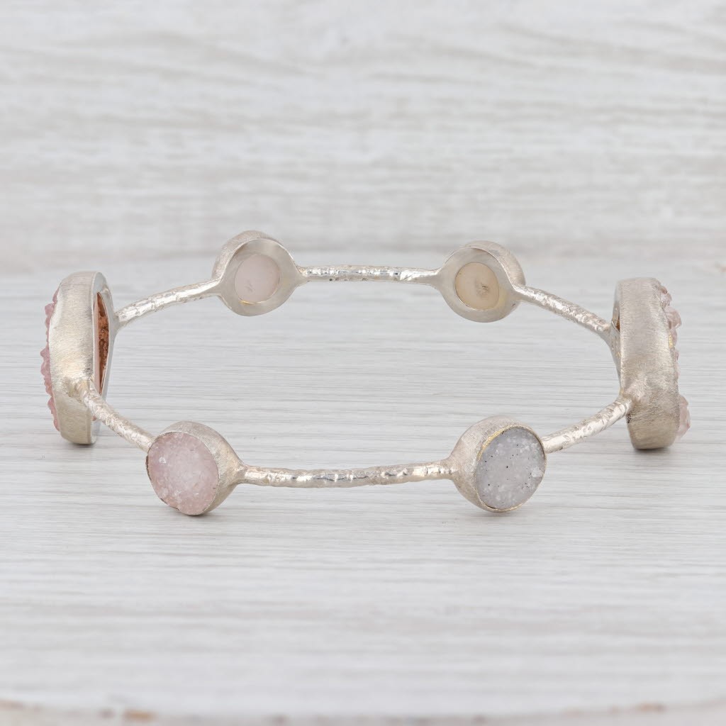 New Nina Wynn Bangle Bracelet 8″ Sand White Druzy Quartz Sterling Silver