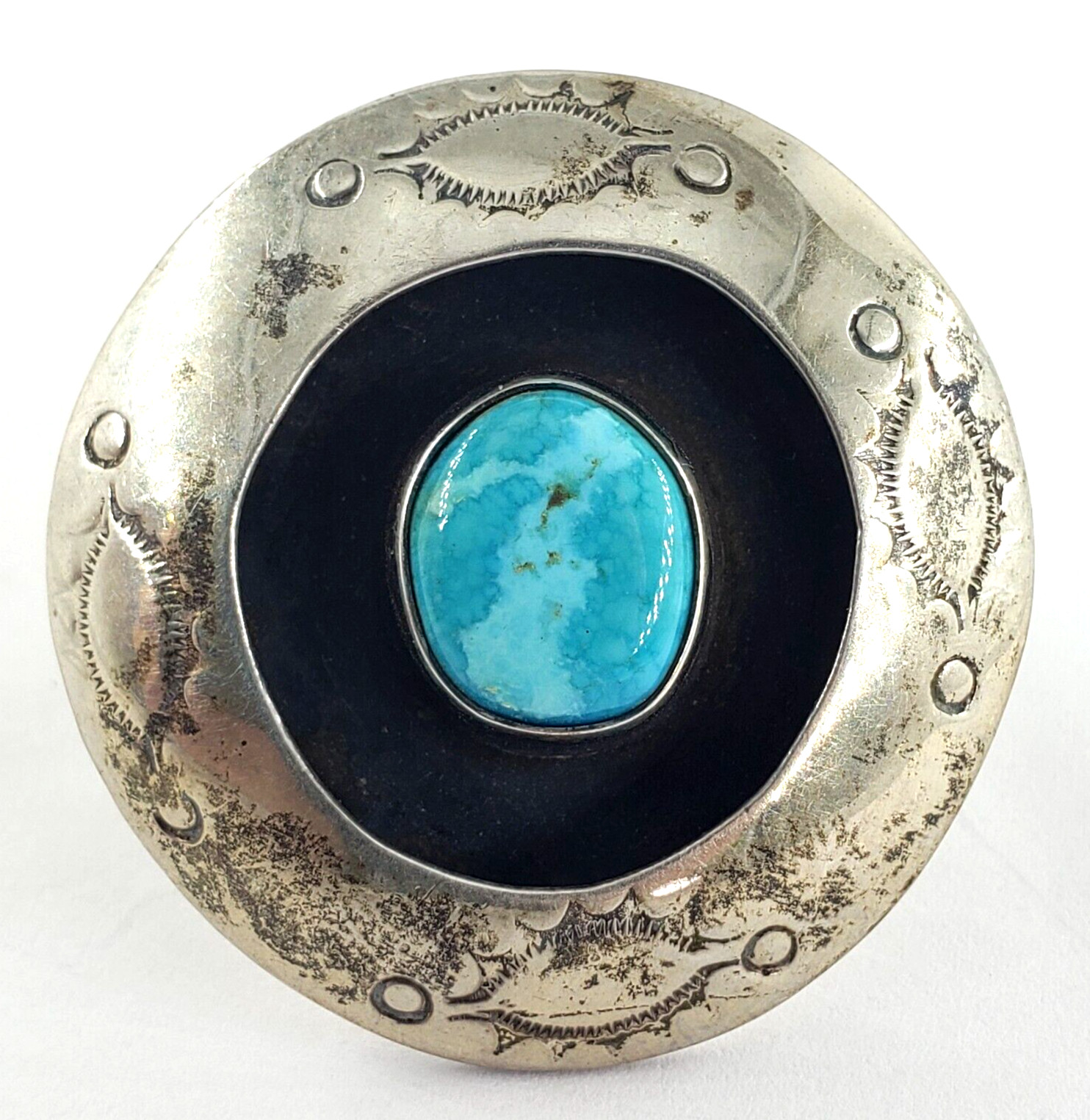 Vintage Sterling Silver Ring Womens Size 8.75 Turquoise Southwestern Circle Disc
