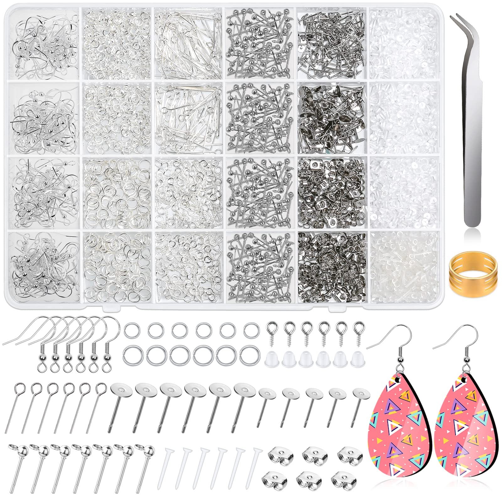 Cludoo Earring Making Kit – 2393 Pcs Hypoallergenic Small, Silver