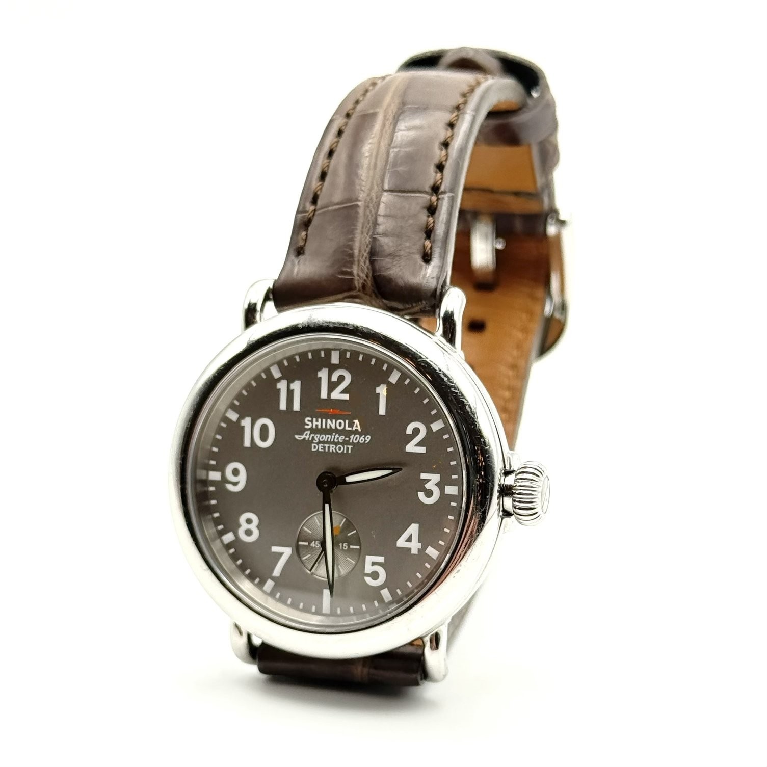 Shinola The Runwell Argonite 1069 Watch with Alligator Band *WORKS*