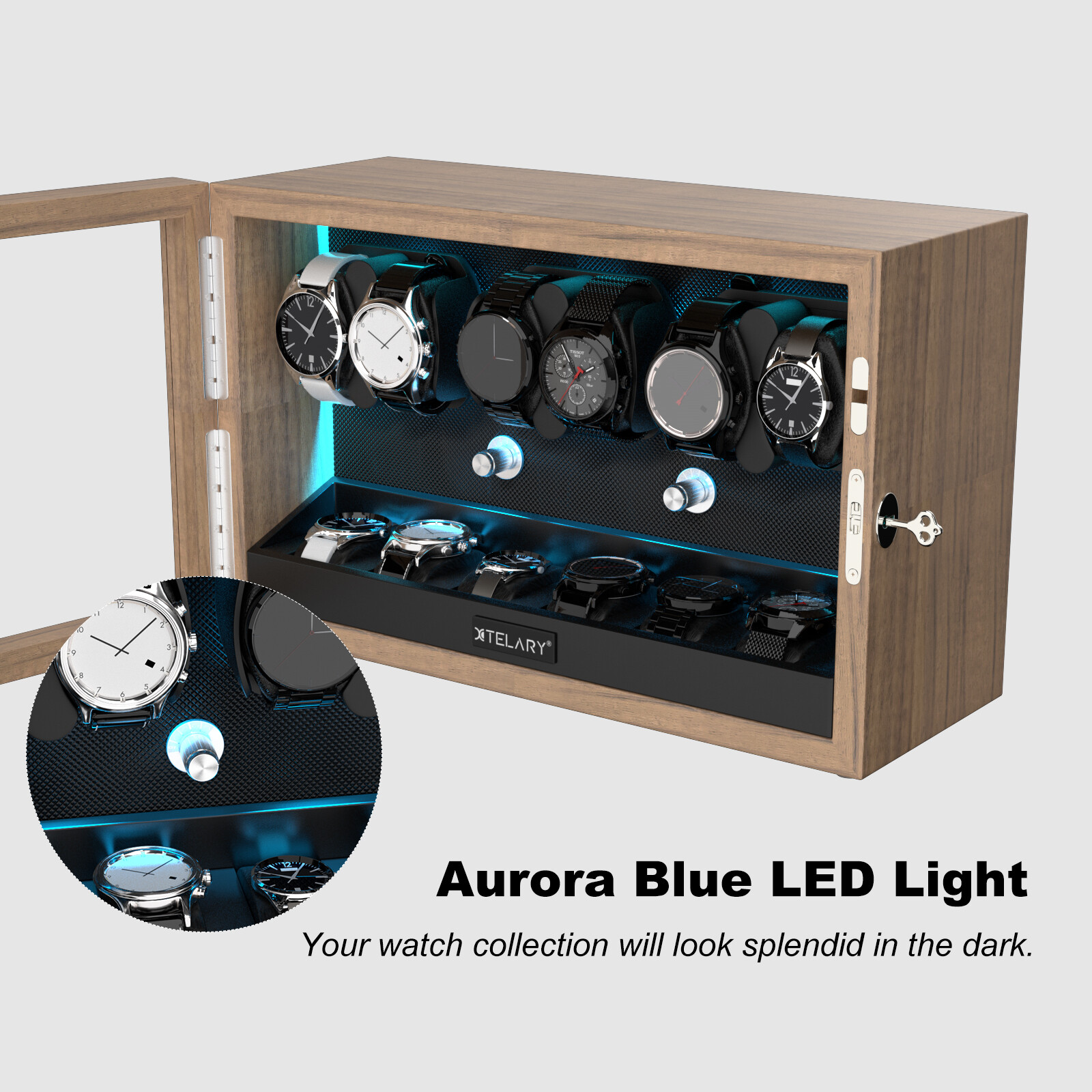 Automatic LED Watch Winder Single 4+4/6+6/8+4/12+6 LED Display Storage Watch Box