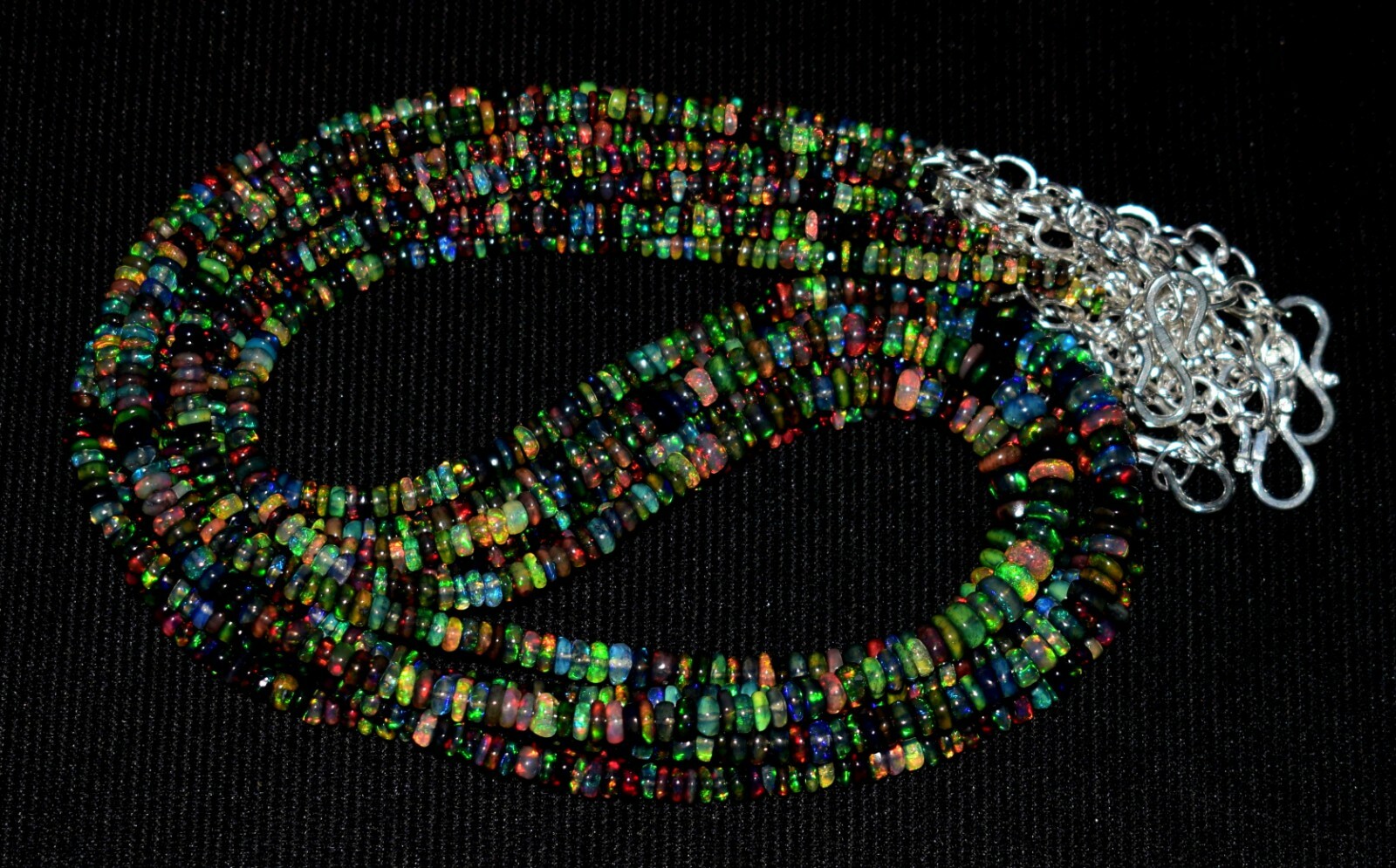 16″Natural Ethiopian Black Opal Wello Fire Opal Gemstone Bead 1 Necklace NEW