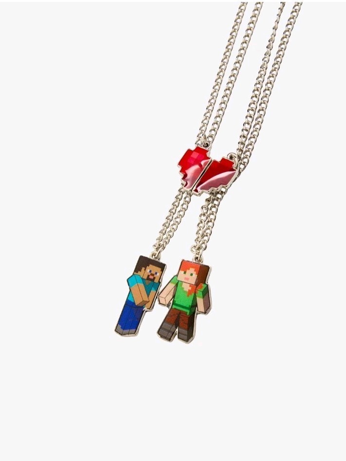 Minecraft Steve And Alex Best Friend Necklace Set Friends Heart New On Card