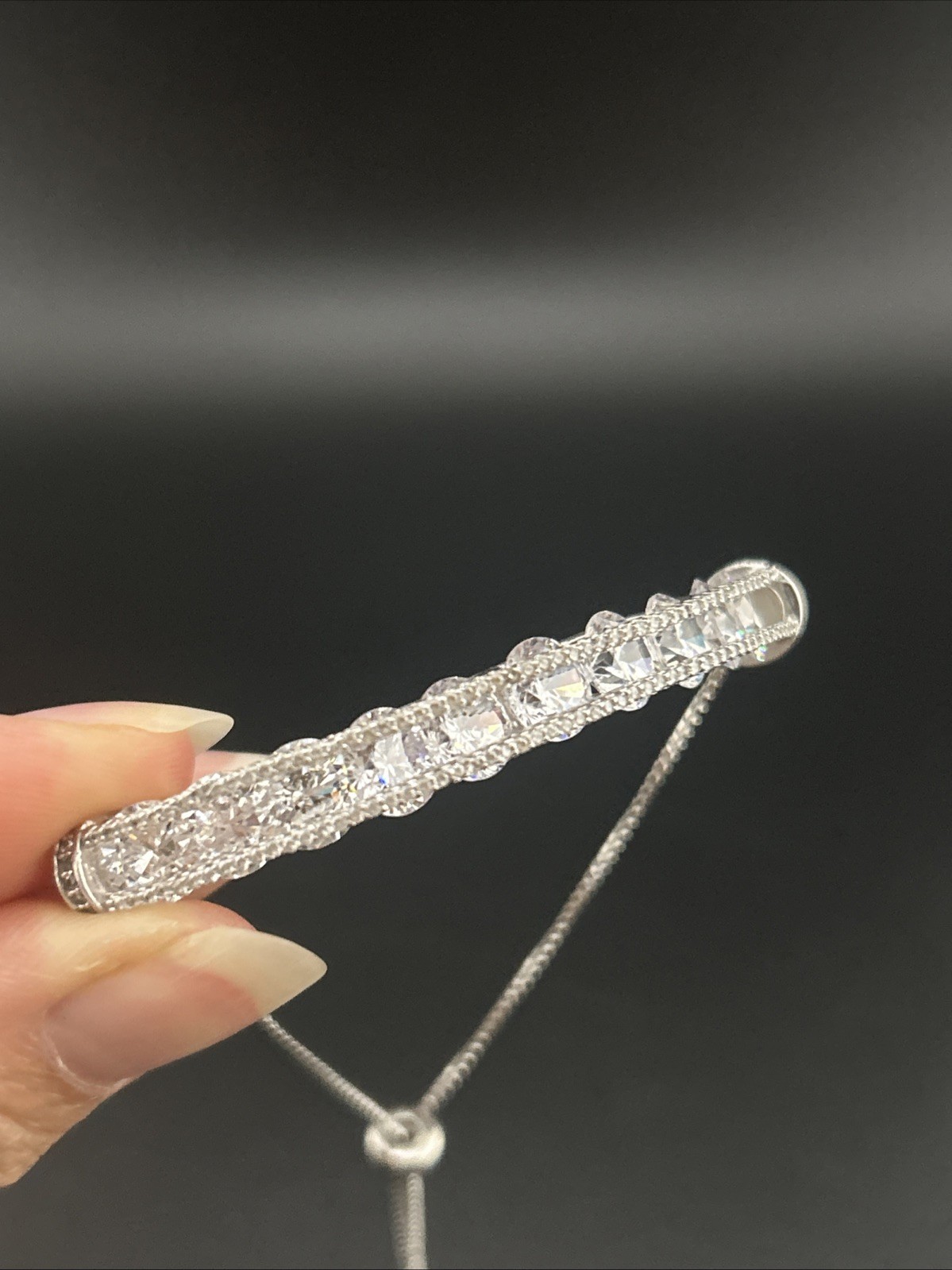 Sterling 925 Signed Fuzion Creations CZ Bridge Adjustable Slider Bracelet