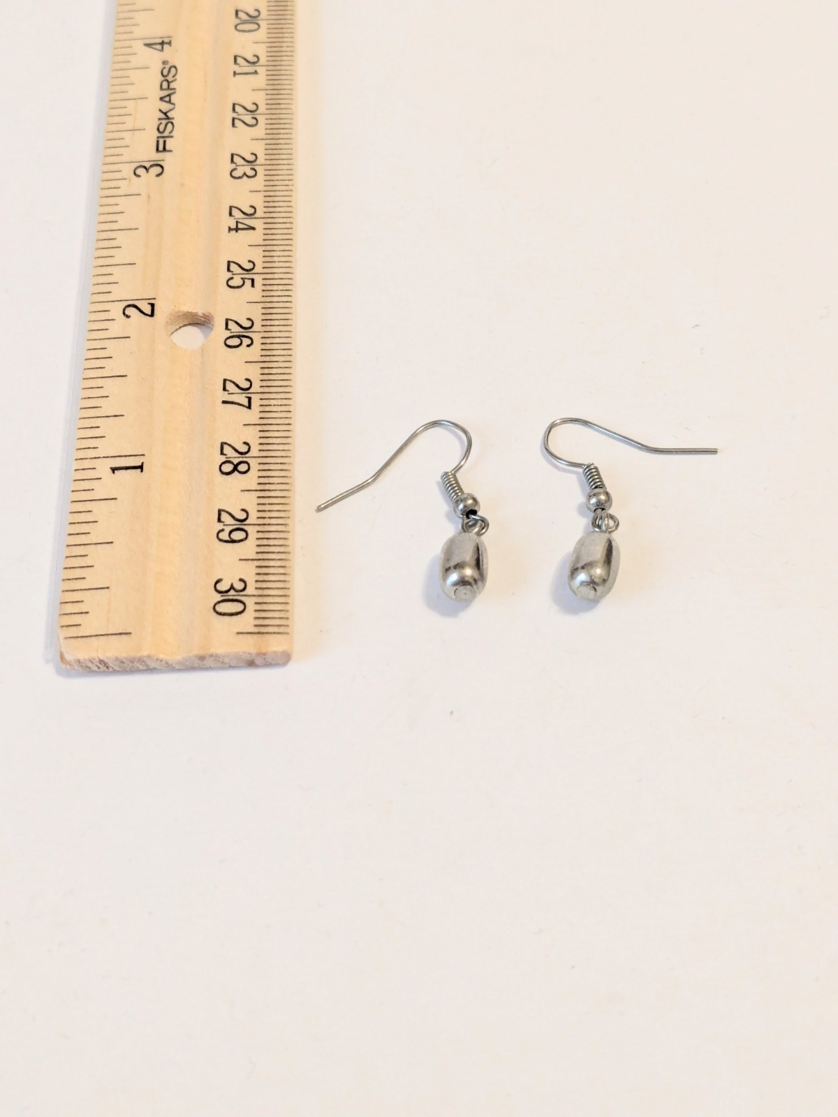 Silver Tone Hook Dangle Earrings With Metal Beads. 1″. Minimalist.