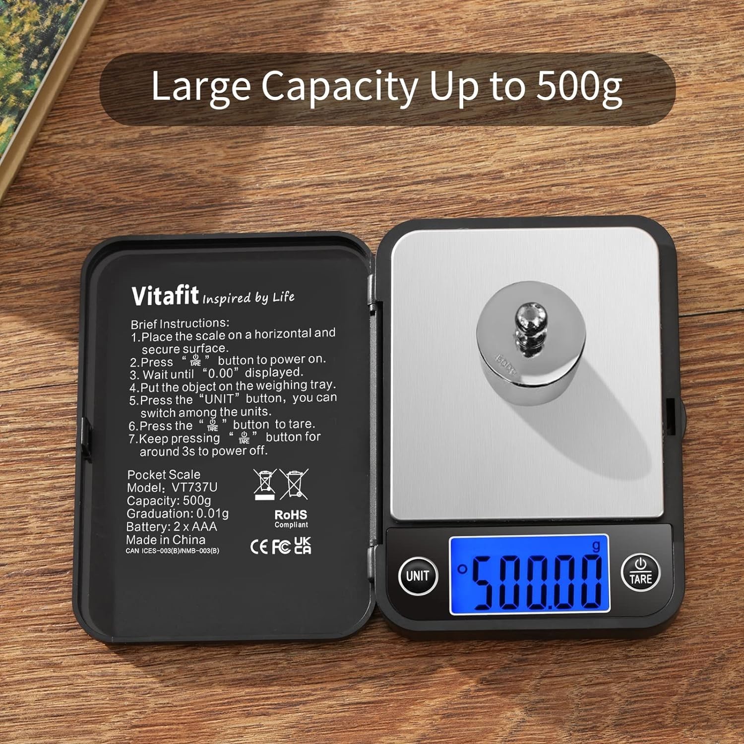Digital Pocket Scale 500g 0.01g High Accuracy Lab Food Jewelry Mini