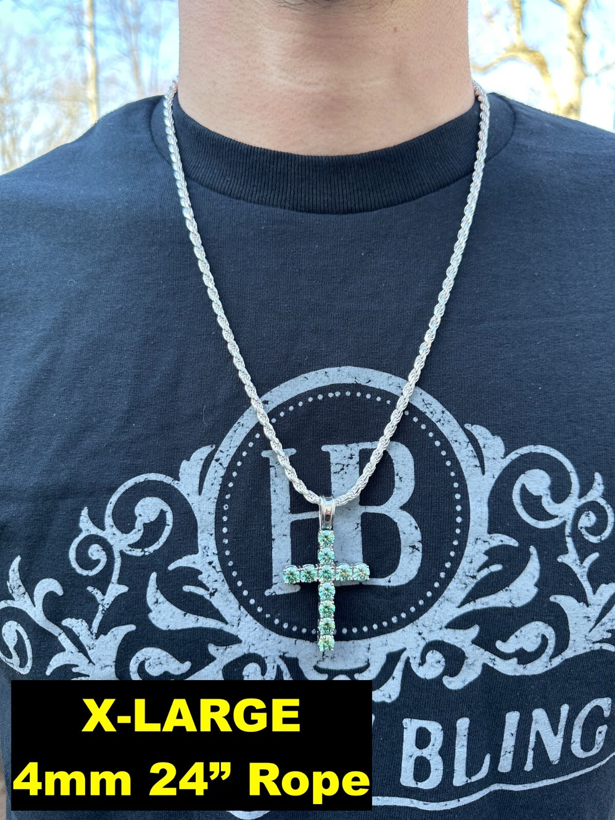 Green Blue MOISSANITE Real 925 Silver Tennis Cross Iced Pendant Necklace Hip Hop