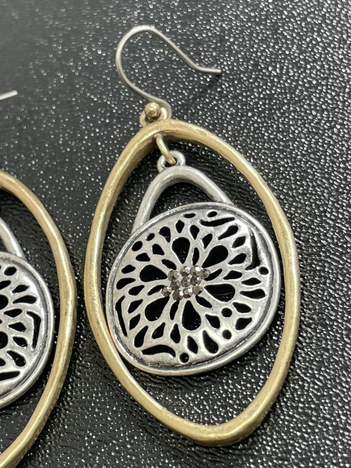 Vintage Mandala Marcasite Crystal 2.5” Dangle Earrings