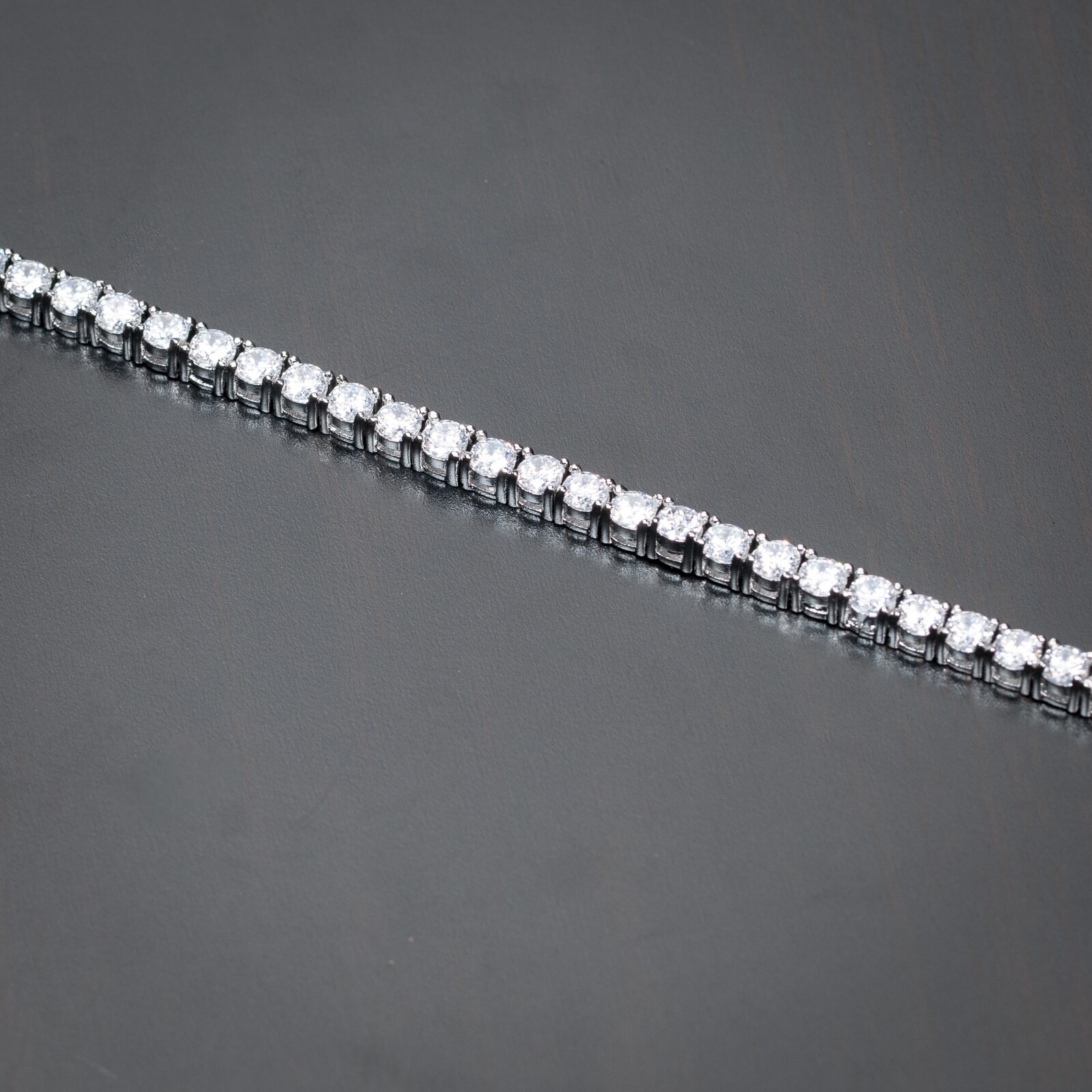 Silver White Gold Plated Solitaire Cz Iced 4mm Tennis Chain Bracelet For Men