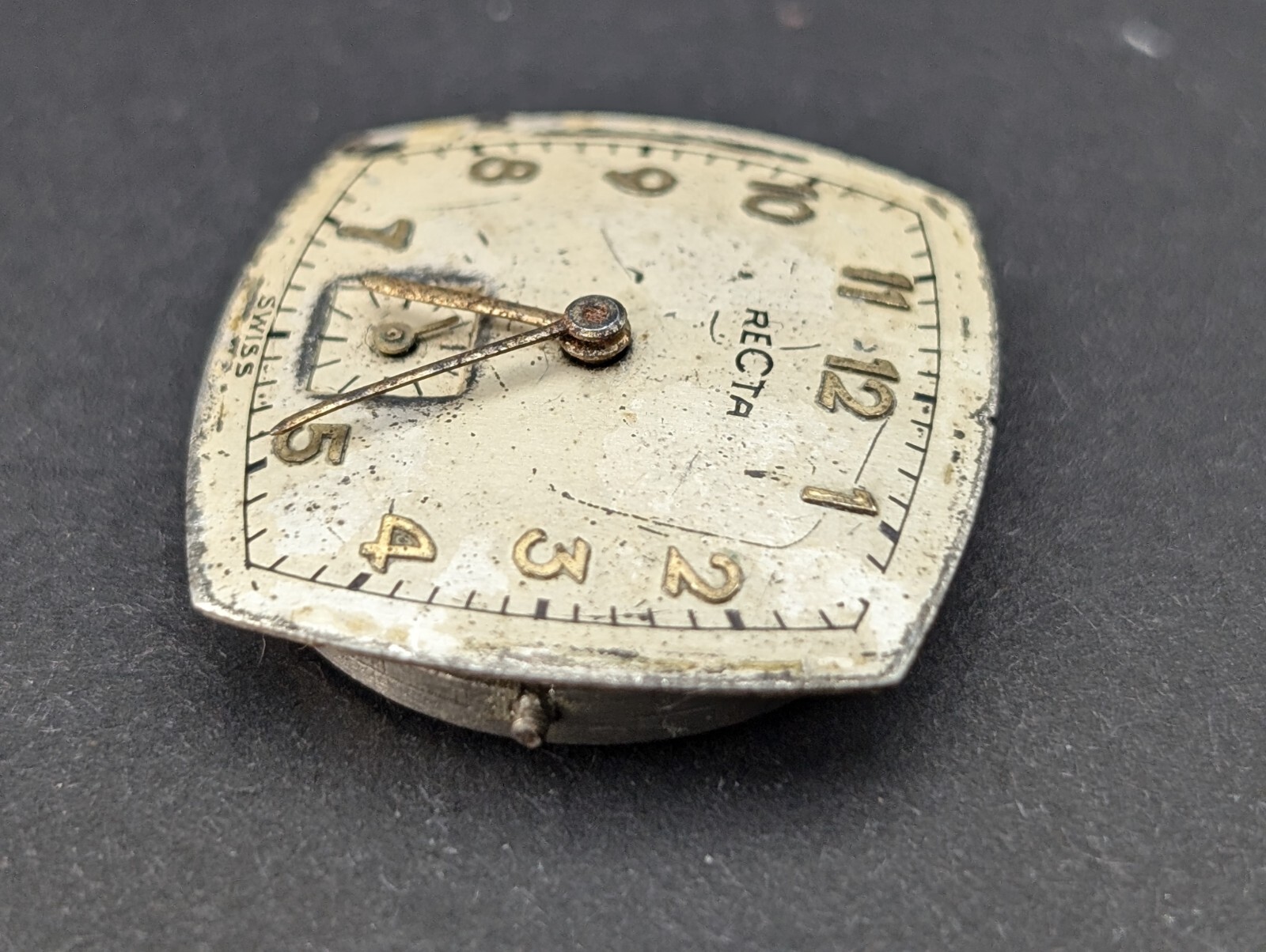 Vintage RECTA Watch Co Rounded Square Art Deco 20mm Movement for PARTS or REPAIR