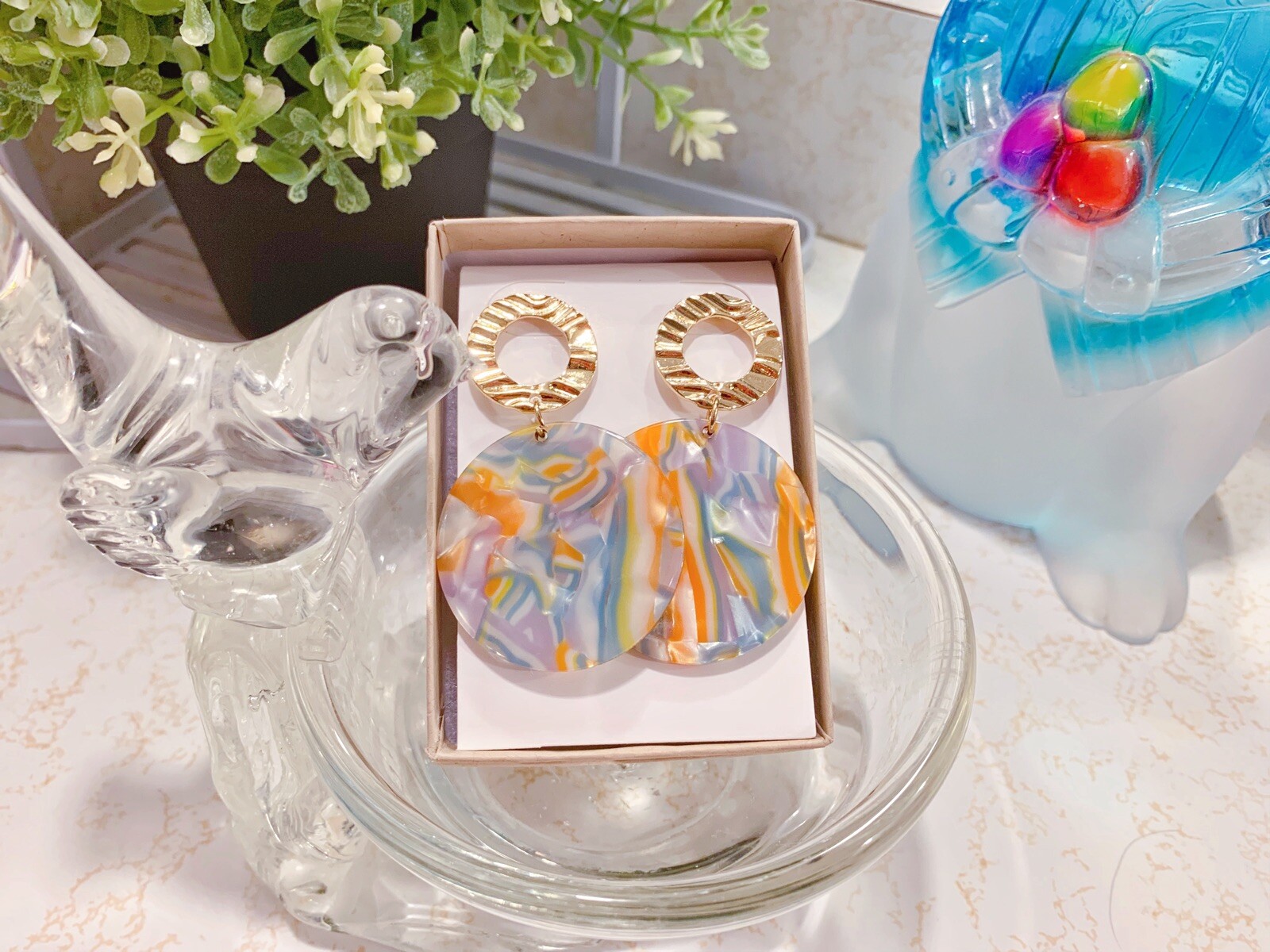 Handmade Multi Choose Shell Resin Earrings With Gold Plated Post
