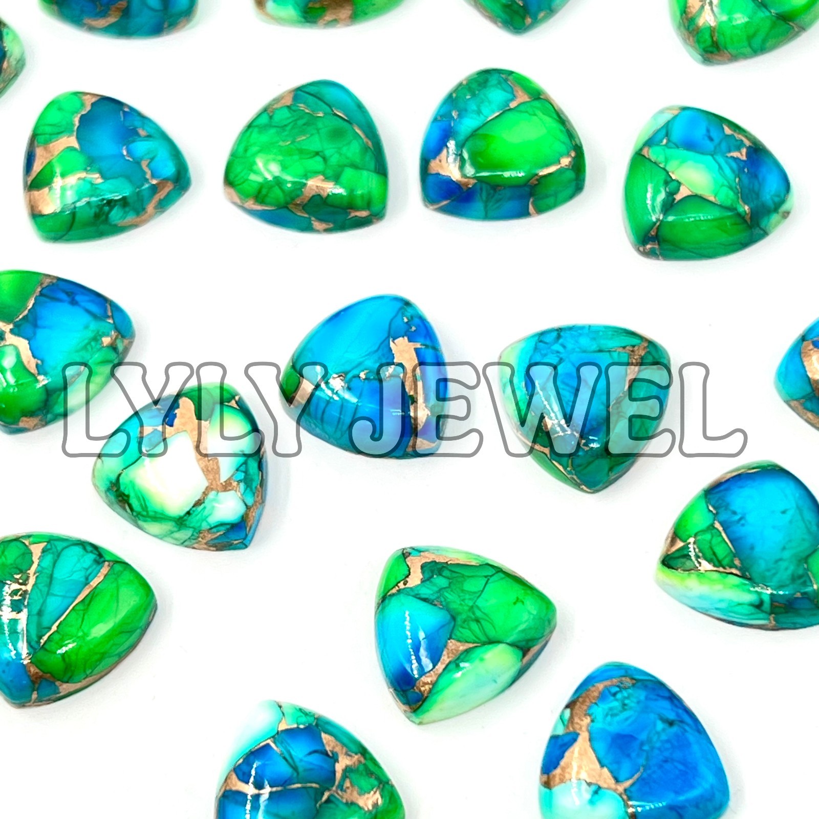 PEACOCK DAHLIA KINGMAN TURQUOISE CABOCHON TRILLION SHAPE LOOSE GEMSTONE