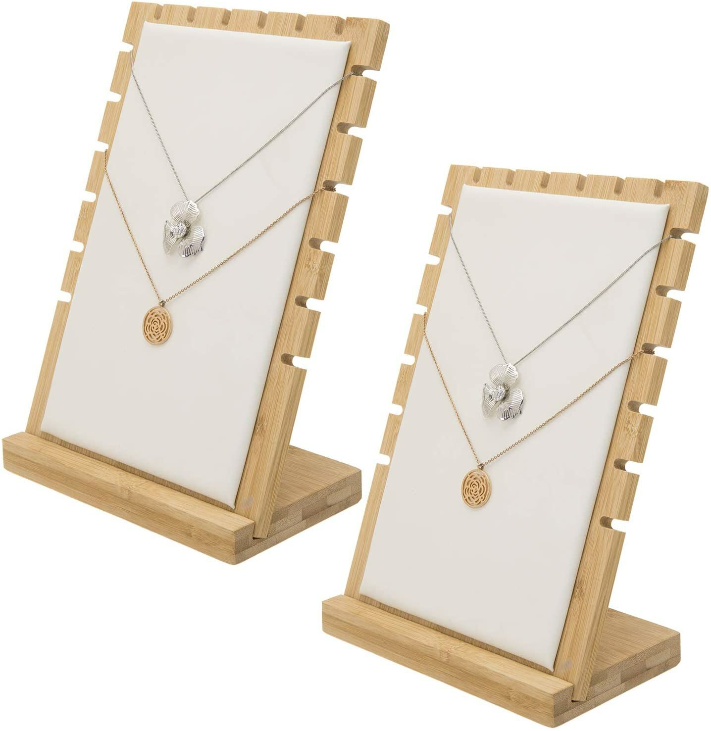 Tabletop Bamboo & White Panel Jewelry Display Board, Necklace Holder, Set of 2
