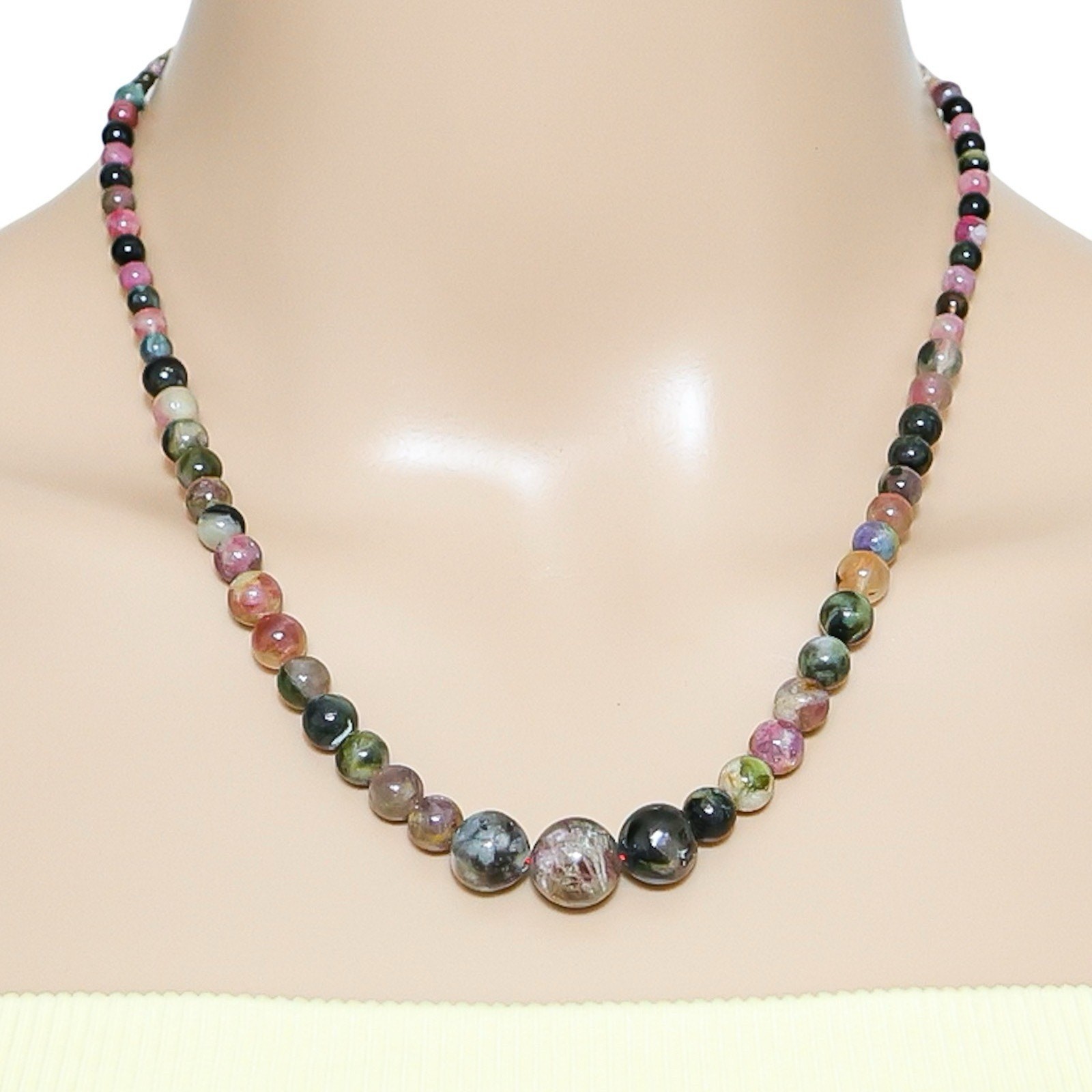 D’Joy Tourmaline Beaded Necklace Multi Color Graduated Gemstone 10.9mm 18”