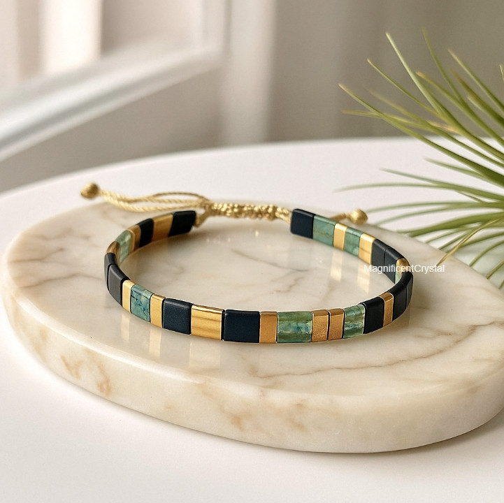 Vinatge Miyuki Tila 24K Gold Plated Boho Bracelet Chic Minimalist Women Jewelry