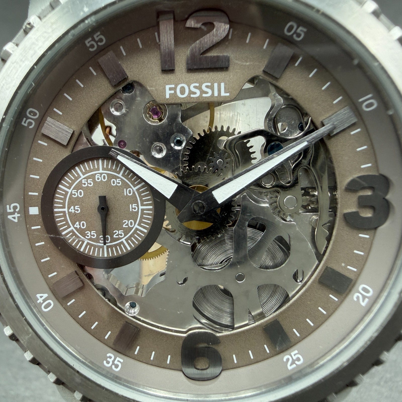 Fossil Nate Watch Men 49mm Skeleton Dial Steel Manual Wind BQ2273 Runs