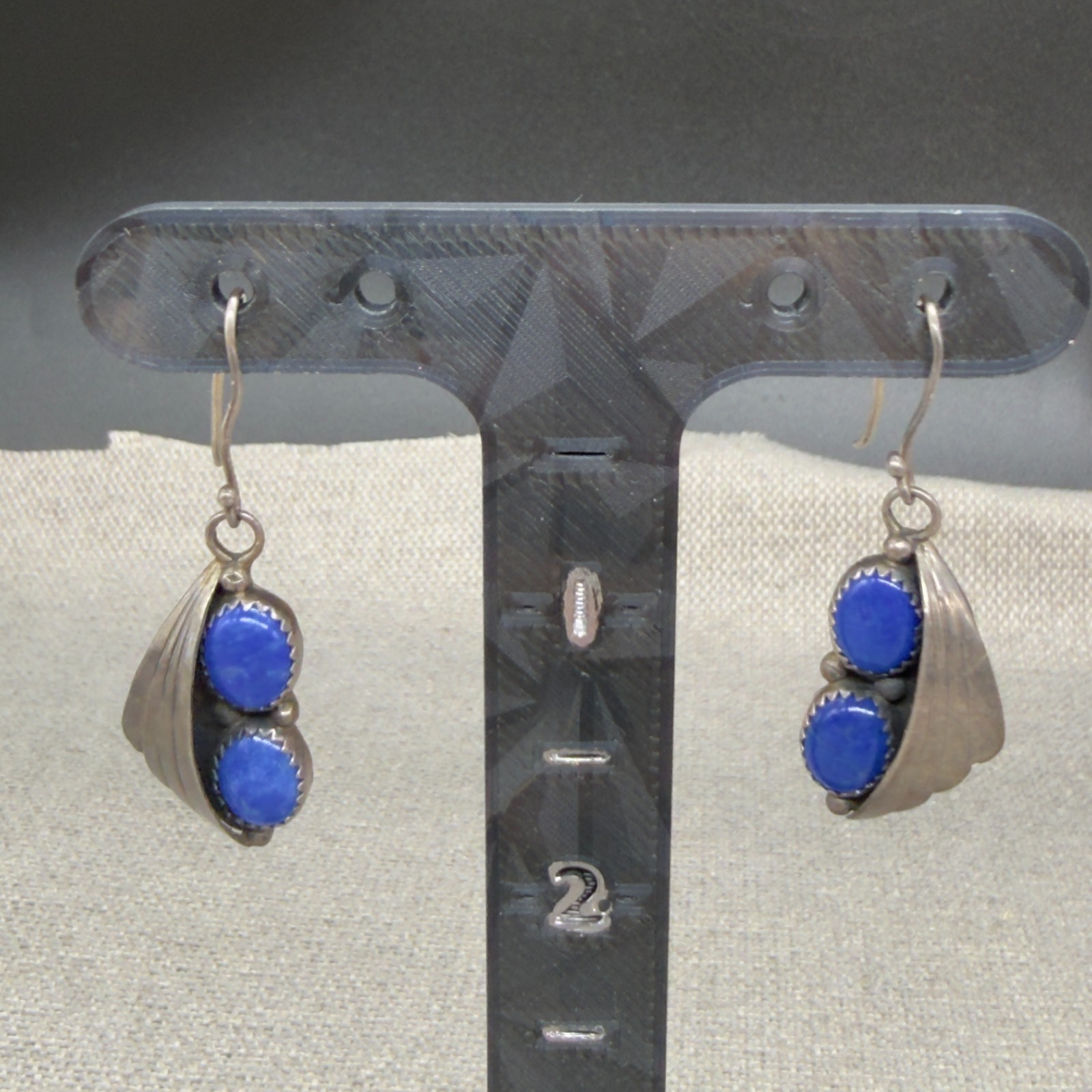 Vintage Sylvia Chee Navajo Earrings Sterling Silver Lapis Stones Dangle Pierced
