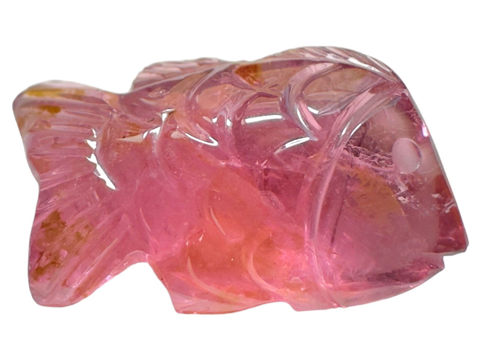 Tourmaline fish carvings, Tourmaline carved fish, Bicolor tourmaline carvings, F
