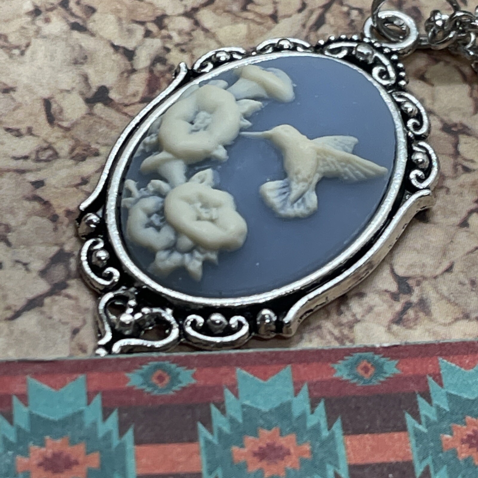 Blue Hummingbird Necklace Pendant Cameo Mom Daughter Birthday wedding birthday