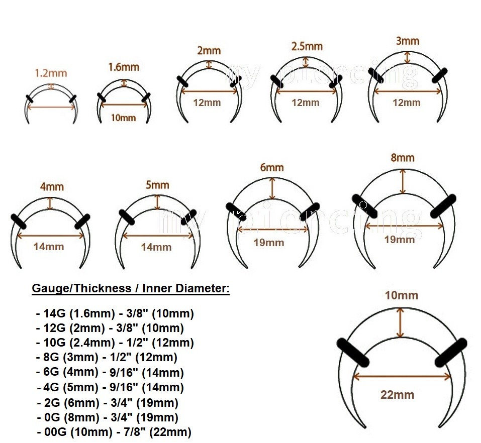 1pc 14G-00G C-Shape Black Acrylic Buffalo Taper Expander with O-Rings Ear Septum